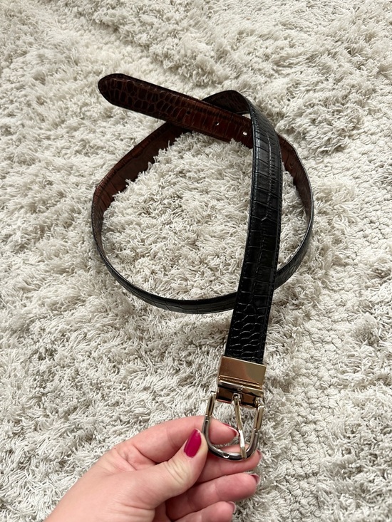 Ralph Lauren Accessories - Ralph Lauren Black Brown reversible Croc-Embossed Leather Belt small gold silver